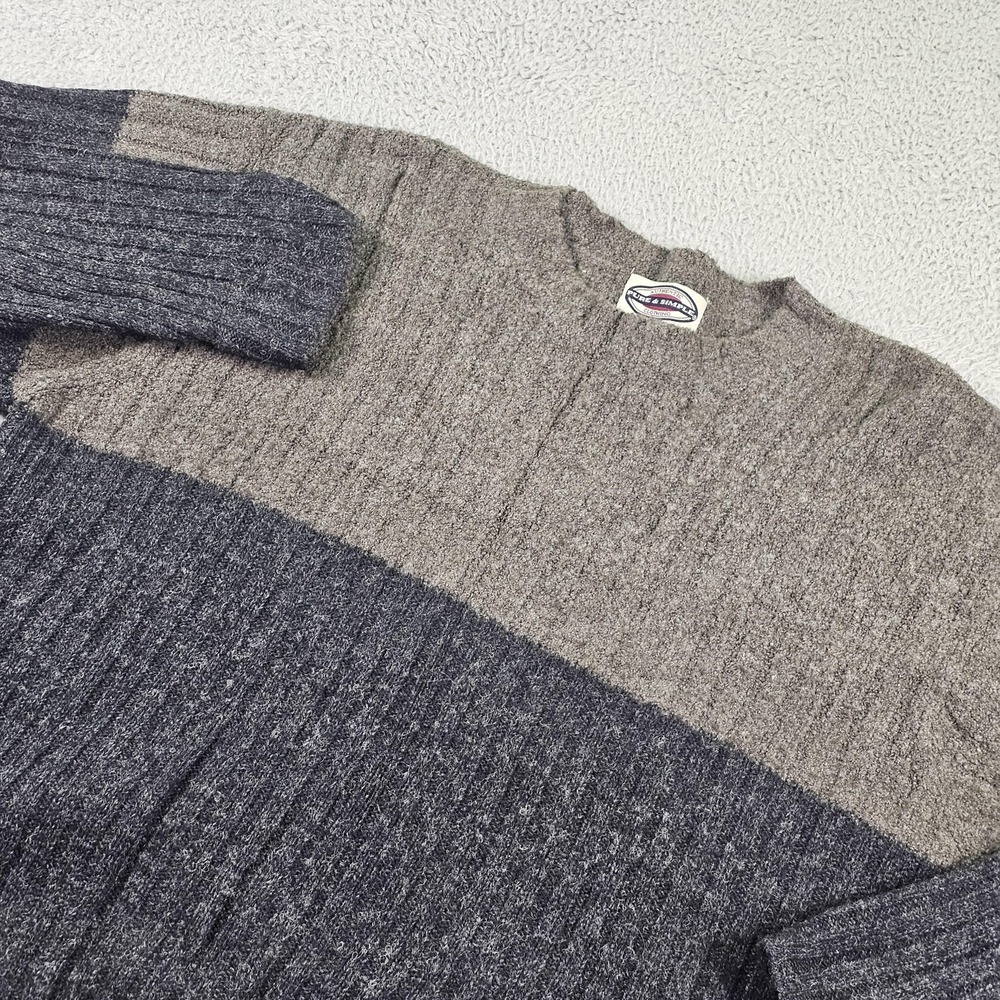 Pure & Simple Sweater Mens Large Gray‎ Wool Blend Ribbed Stripe Crewneck Knit